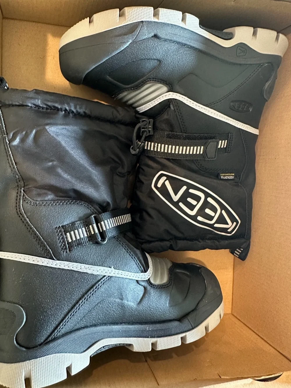 Keen Black Kids Winter Boots with Gray Soles